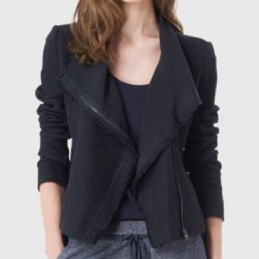 New SALE Vince Tweed Jacket with Frayed Edge, Asymmetrical Zip Cotton Blend XXS